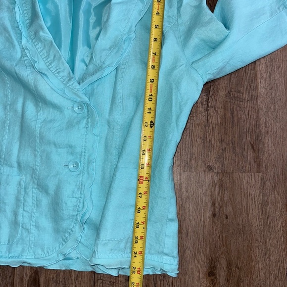 Kim Rogers • Linen Ruffle Trim 3/4 Sleeve Blazer Jacket - Picture 6 of 9